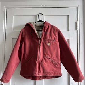 Rare Vintage Carhartt Hooded Coat Women’s Medium Sherpa Lined WJ141